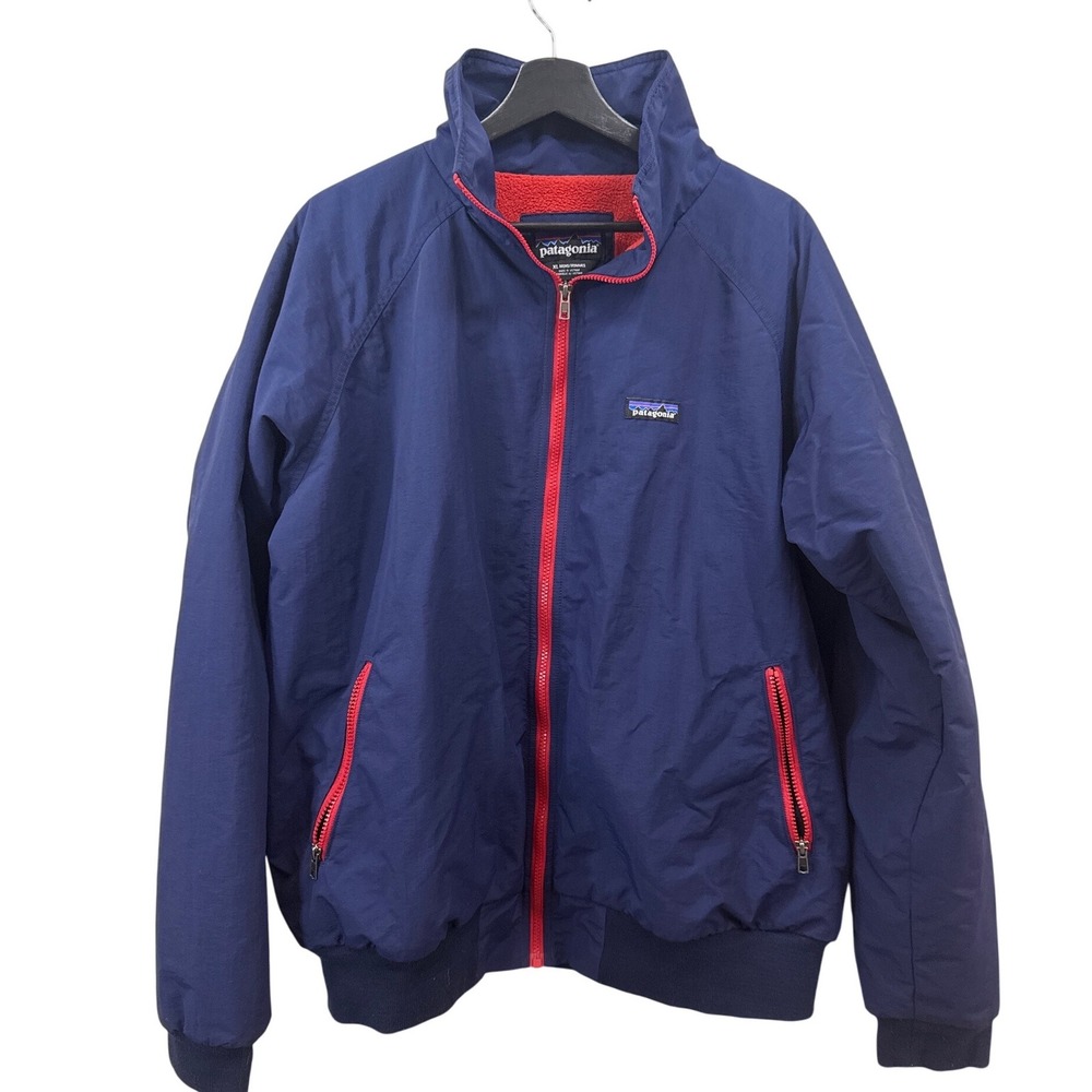 Patagonia Men's XL Navy Red Fleece Lined Nylon Bomber Jacket Synchilla Y2K